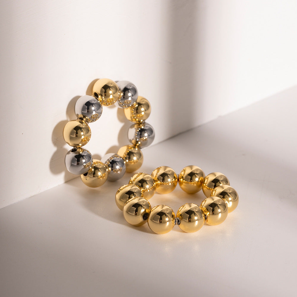 Stainless Steel Ring Electroplated Geometrical Ball Design Durable Modern Jewelry Luxury Fashionable For Women