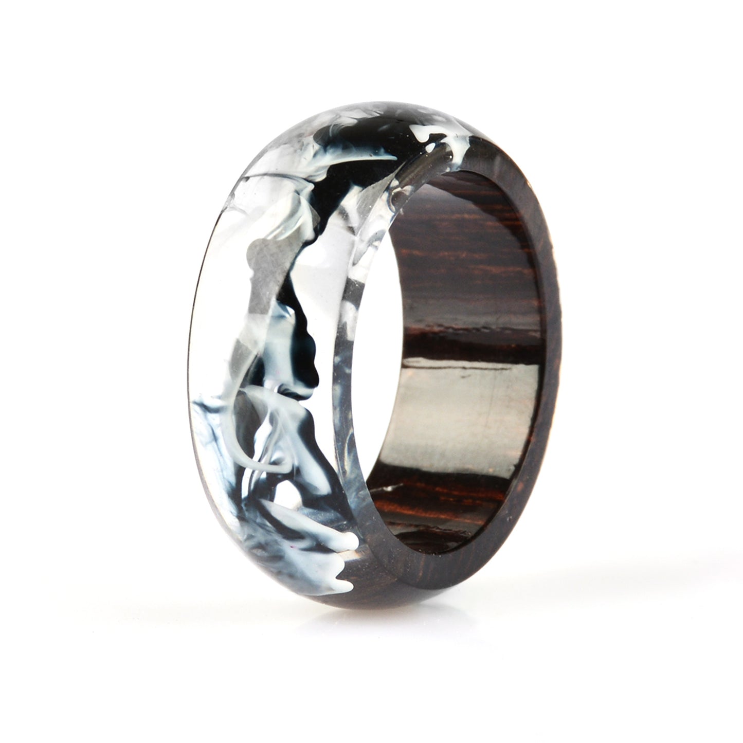 Two Tone Wood Resin Ring Unisex Gold Foil Inlay 17mm 18mm 19mm 20mm 21mm Elegant Unisex Resin Ring Casual Wear