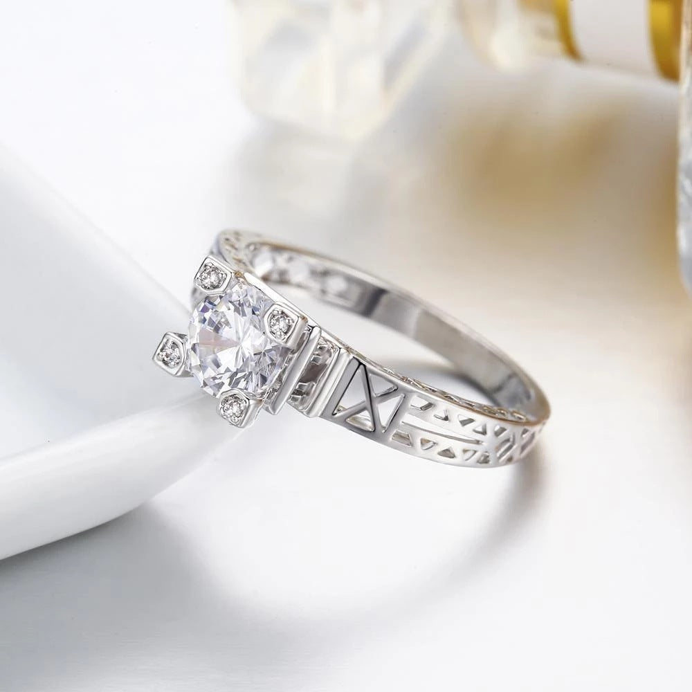 Geometric Alloy Ring With Gems Inlaid Jewelry For Women