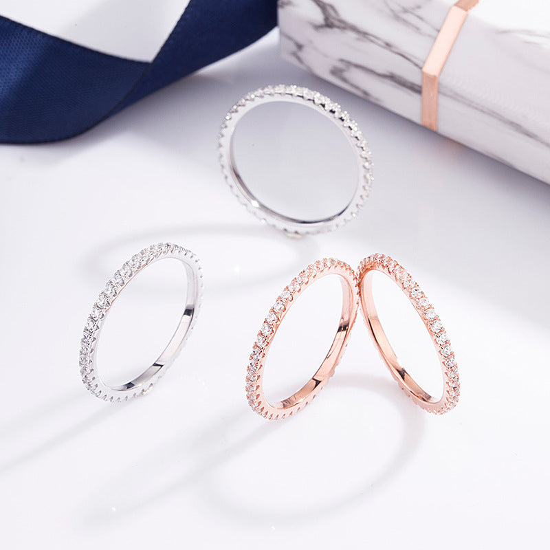 Womens 925 Sterling Silver Ring With Micro Inlaid Diamond White Gold Rose Gold Finishes Anniversary Engagement