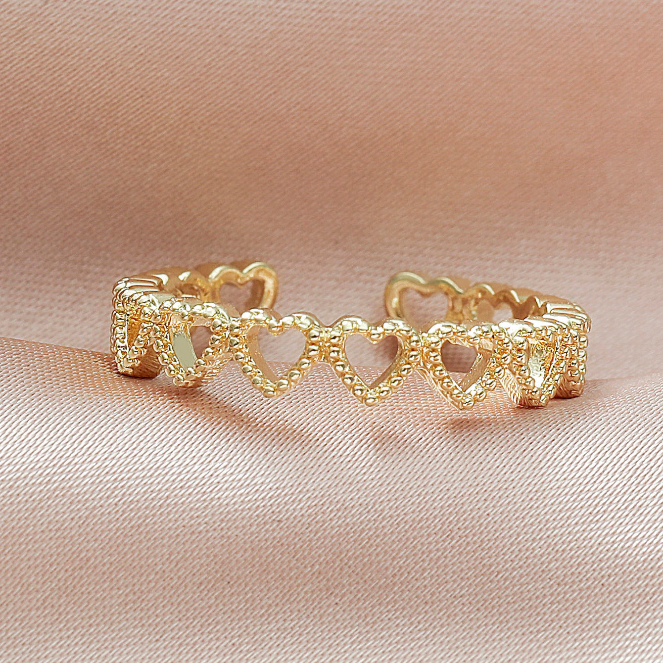 Womens Open Heart Ring Adjustable Copper Love Stitch Design Electroplated Fashion Accessory Unique Designer Style