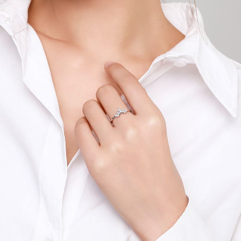 Womens Sterling Silver Princess Crown Ring Gold Plated With Artificial Gems S925 Electroplated US Size 5 6 7 8 9