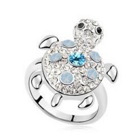 Womens Turtle Ring Zodiac Design Alloy Crystal Inlaid Cute Adorable Jewelry Gift For Her Birthday For Gift Lovers