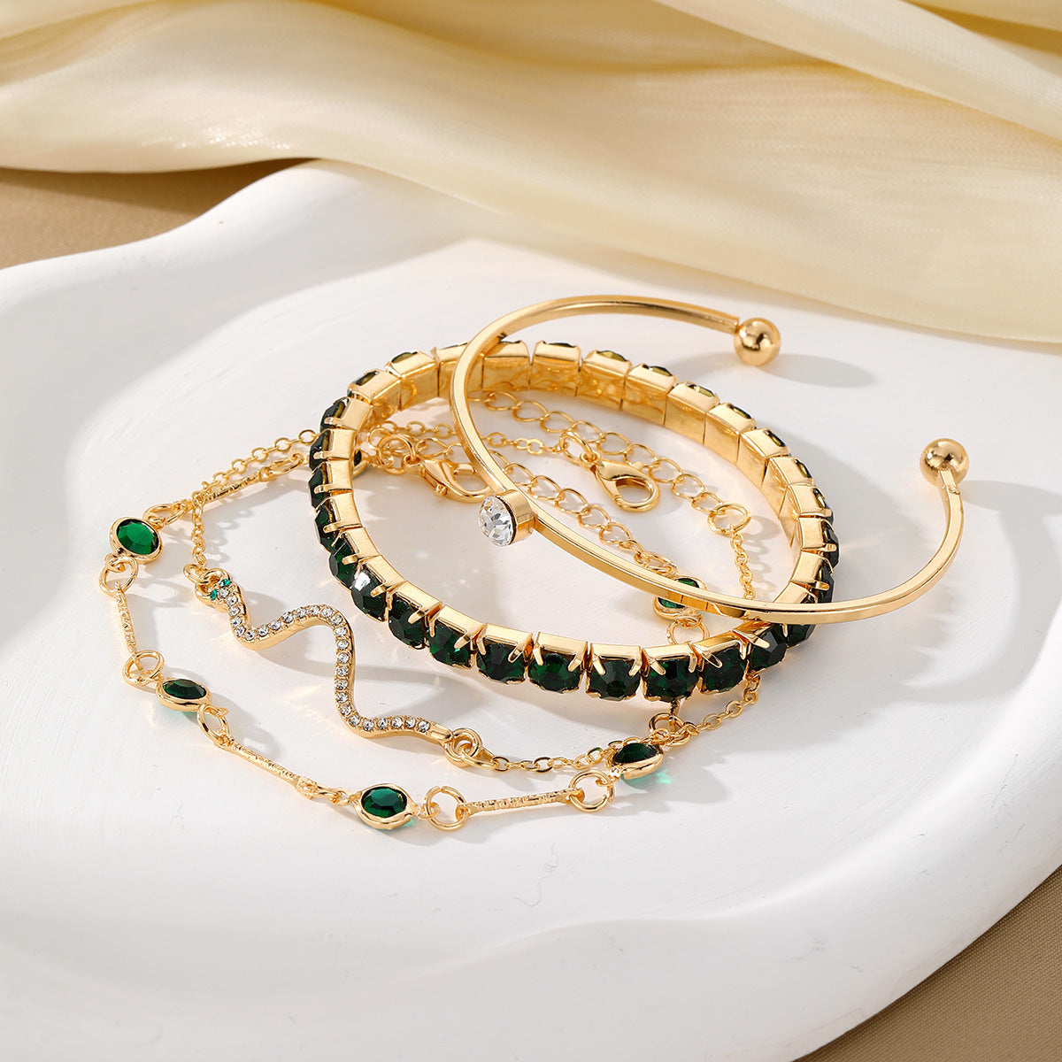 Green Diamond Stretch Bracelets Set For Women Four Pieces