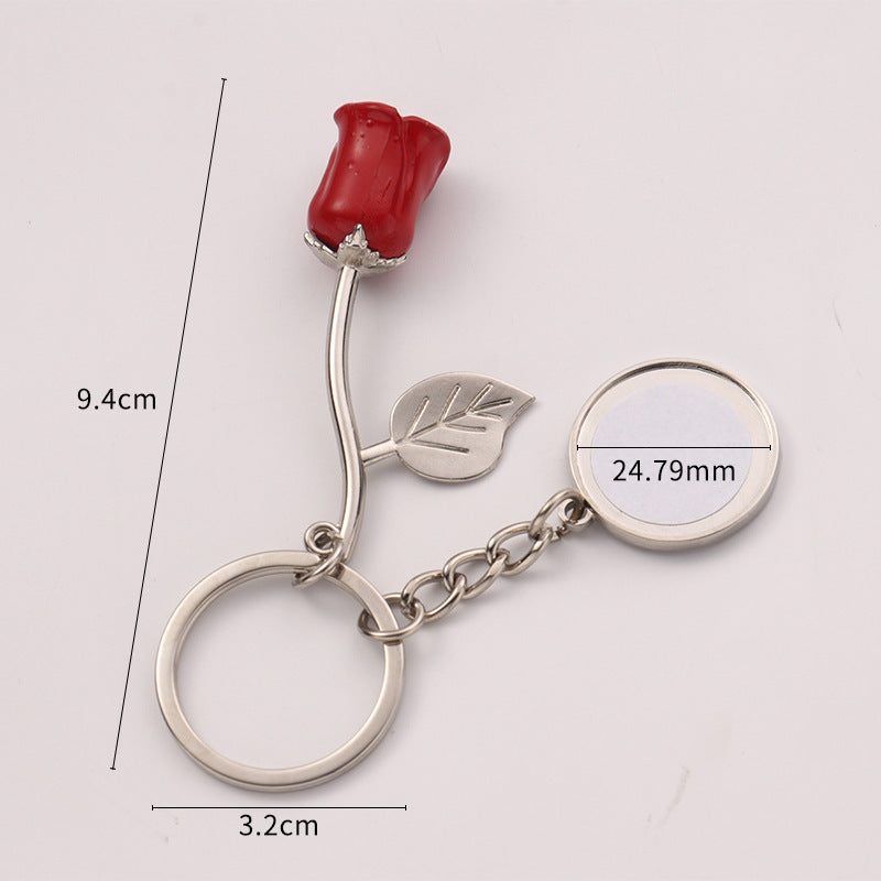 Zinc Alloy Rose Keychain Modern Art Round Pendant Durable Metal Key Ring For Keys And Bags Rose Modern Gift Idea