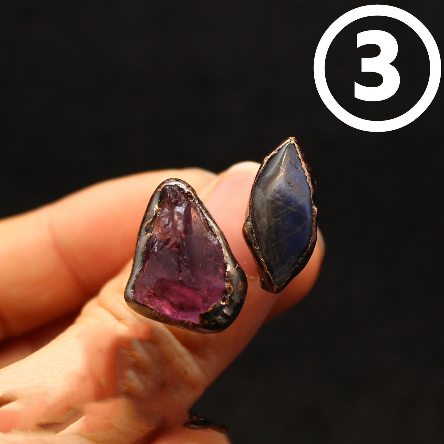 Vintage Purple Quartz Ring for Women Adjustable Opening Retro Style with Flash Stone Original Violet Stone Ring