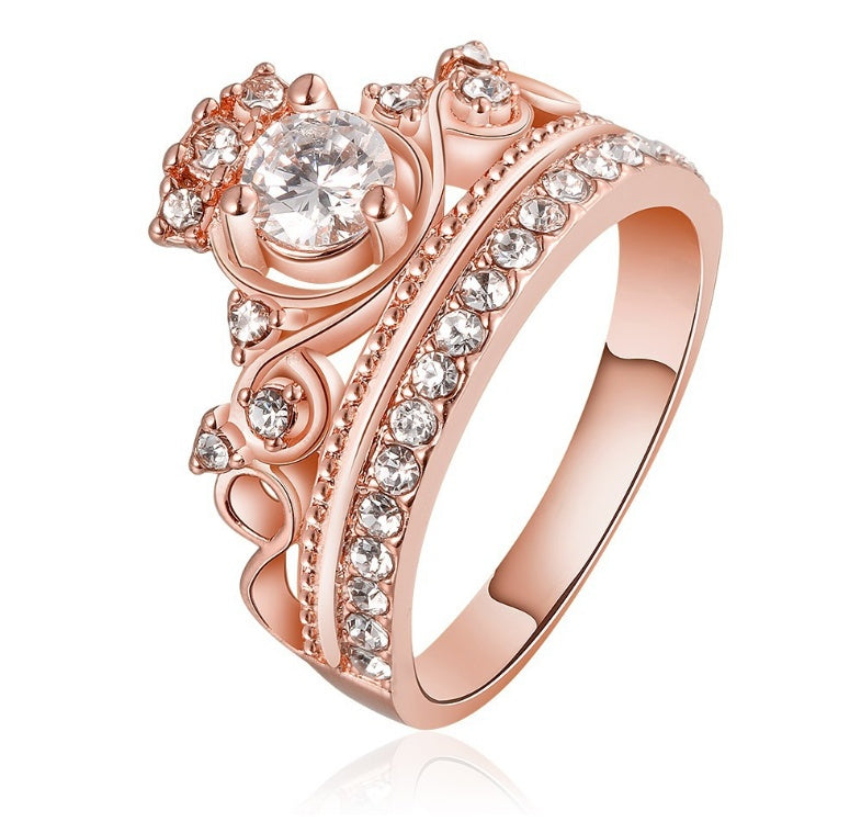 Womens Crown Ring Diamond Inlaid Alloy Jewelry For Wedding Engagement Anniversary Gift Elegant Dainty Statement Piece