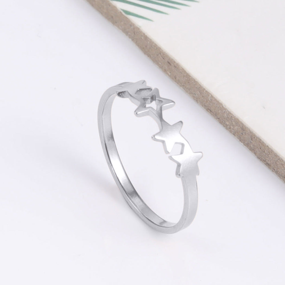 Stainless Steel Star Ring For Women Glossy Jewelry Gift