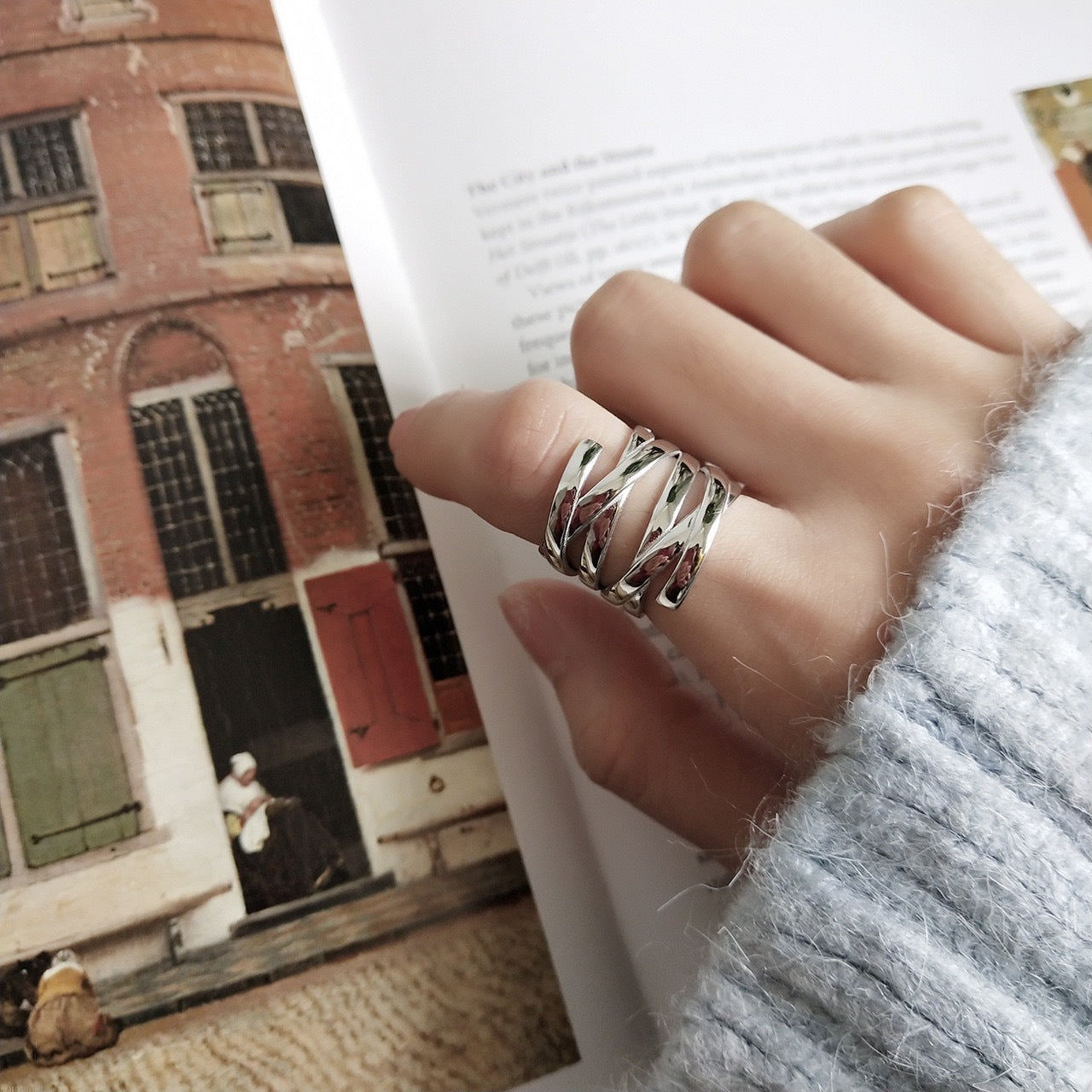 Unisex Geometric Joint Ring Silver Plated European American Design Fashion Statement Ring Vintage Knuckle Ring