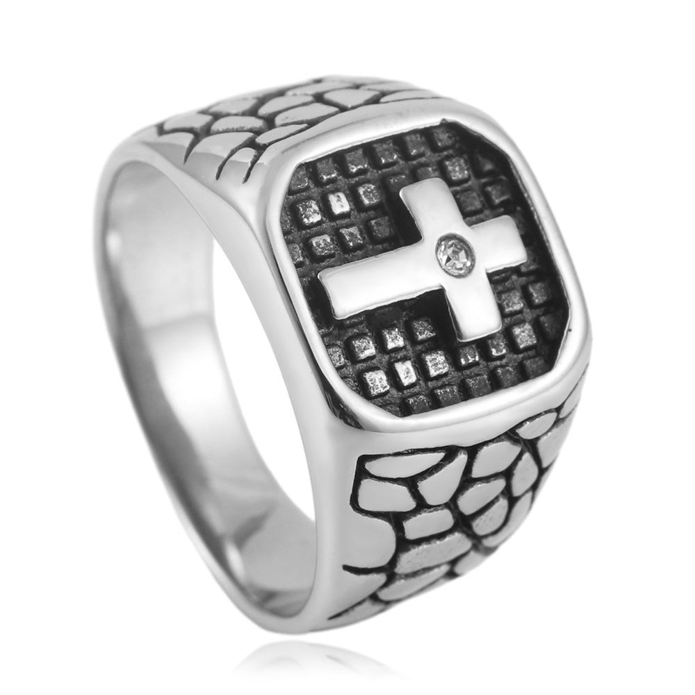 Men Retro Cross Ring Titanium Steel Durable Fashion Jewelry Statement Band For Everyday Wear Unisex Cross Ring Style