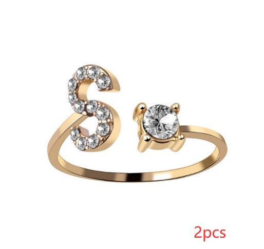 Womens Initial Letter Ring Adjustable Vintage Jewelry Zircon Accents Alloy Rhinestone Ring Perfect For Gifting