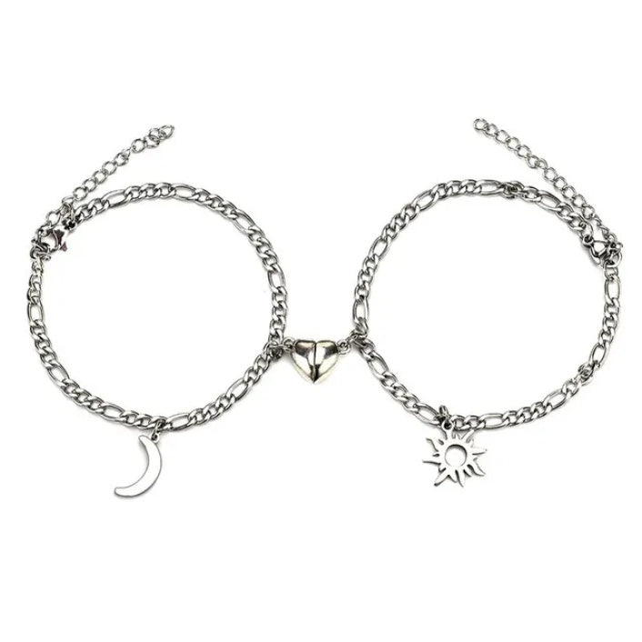 Couple Magnetic Heart Bracelet Valentines Day Gift Alloy Circular Design Fashion Jewelry Set for Women and Men