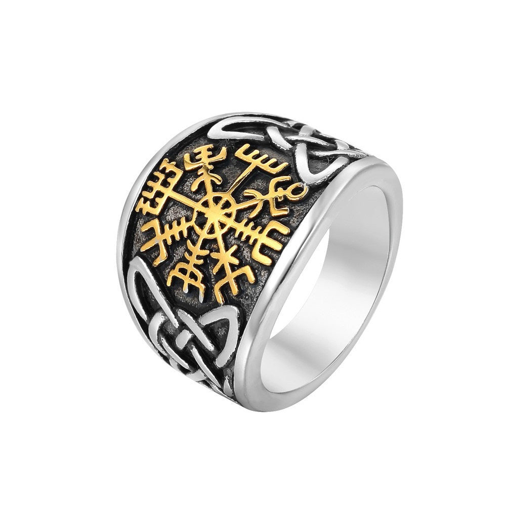 Retro Heavy Metal Nordic Viking Mens Titanium Steel Ring