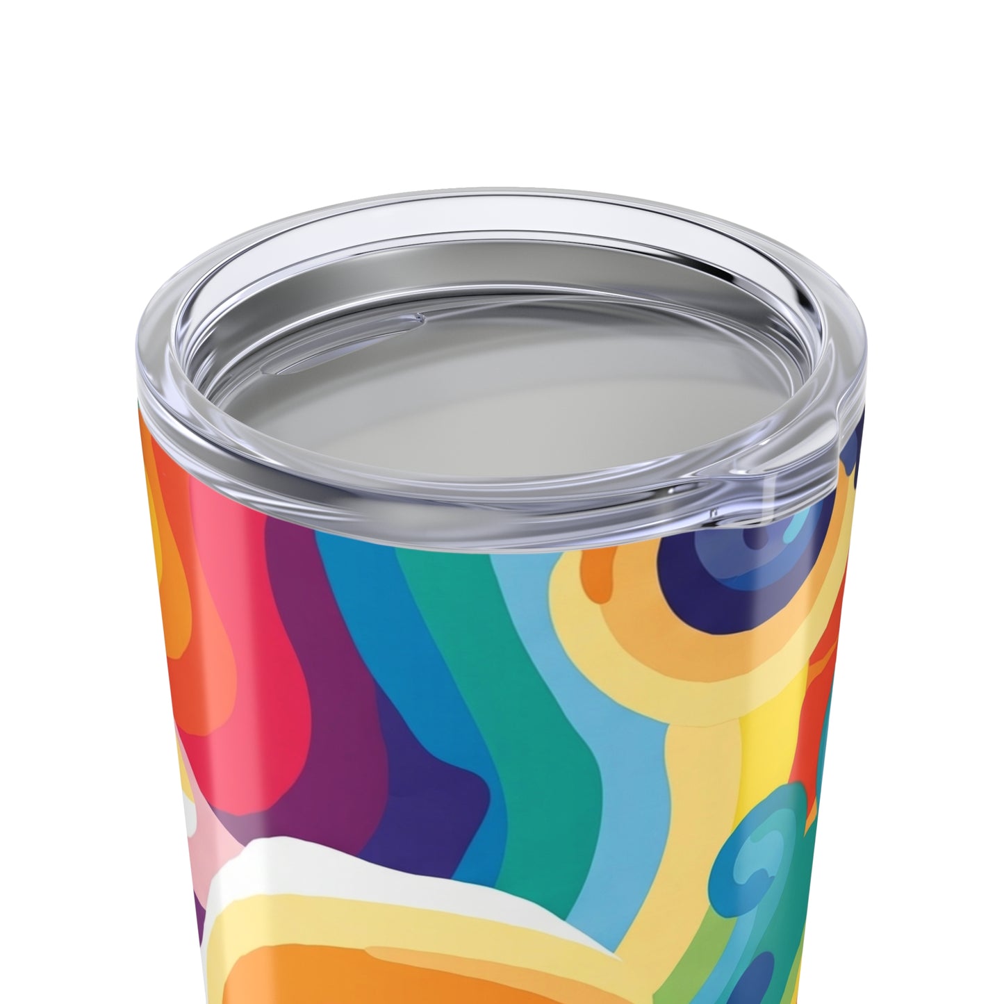 Twenty Ounce Stainless Steel Printed Tumbler With Double Wall Vacuum Insulation Spill Resistant Travel Coffee Mug