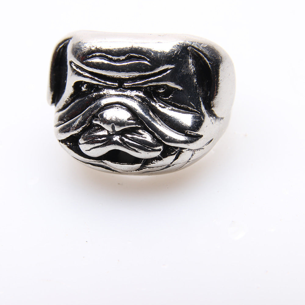 Mens Pug Ring With Gem Inlay Electroplated Alloy European Design Jewelry Animal Ring For Him Gift For Fashionable Men