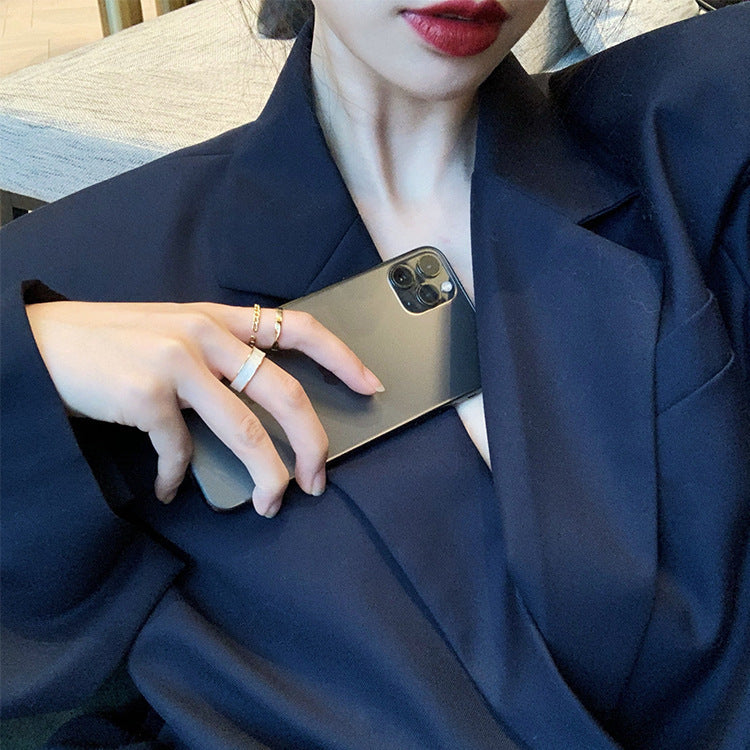 Womens Geometric Metal Ring Set Three Piece Electroplated Rings For Wedding Birthday Anniversary Holiday Style