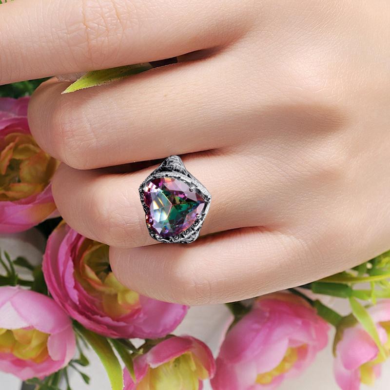 Unisex Copper Ring With Gold Plated Inlay Artificial Gemstones And Semi Precious Stones Jewelry Gift For All Occasions