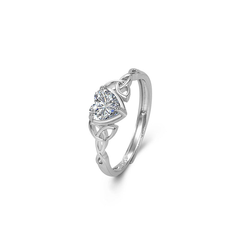 Womens Heart Ring Zirconia Gemstones Adjustable Copper Band Emerald Blue Peridot Ruby Purple Open Heart Design