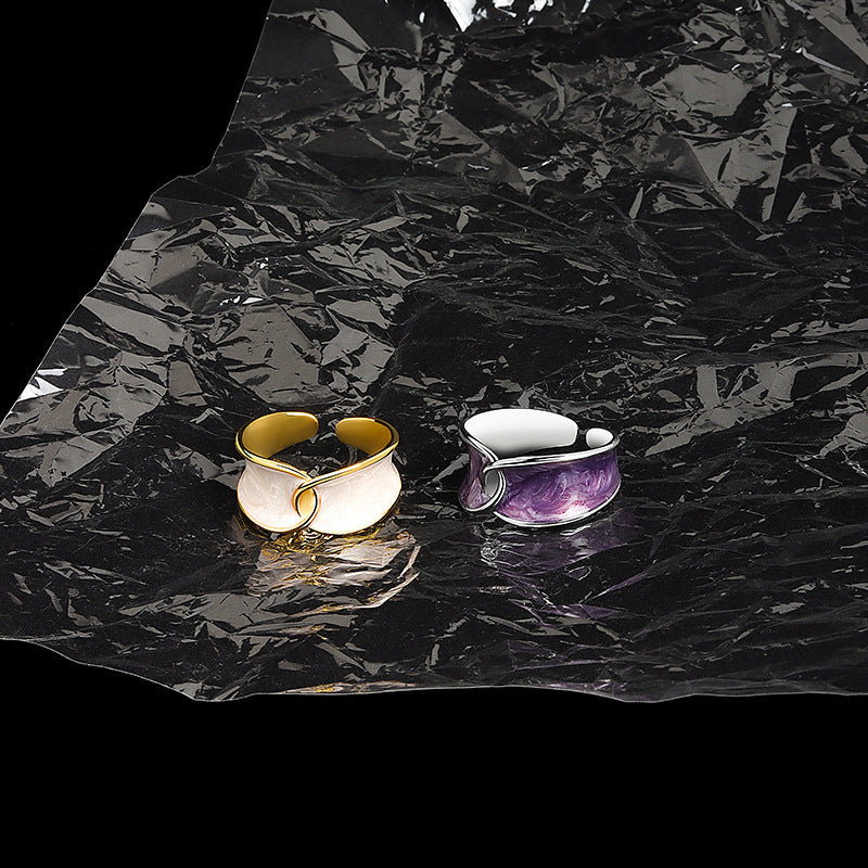 Womens Adjustable Copper Ring Geometric Enamel Electroplated Jewelry Lightweight Open Ring Fashion Lightweight