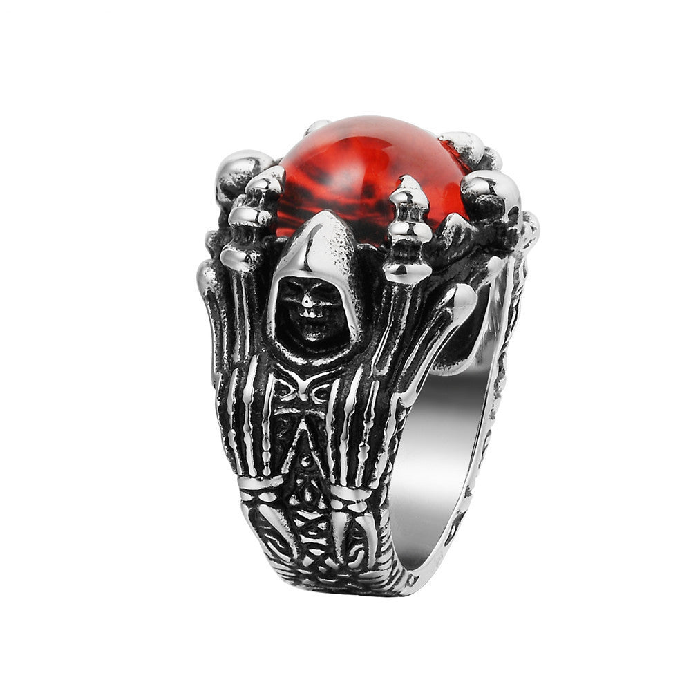 Mens Evil Eye Ring Titanium Steel Cubic Zirconia Punk Fashion Jewelry For Men Women Red Yellow Gray Blue Party