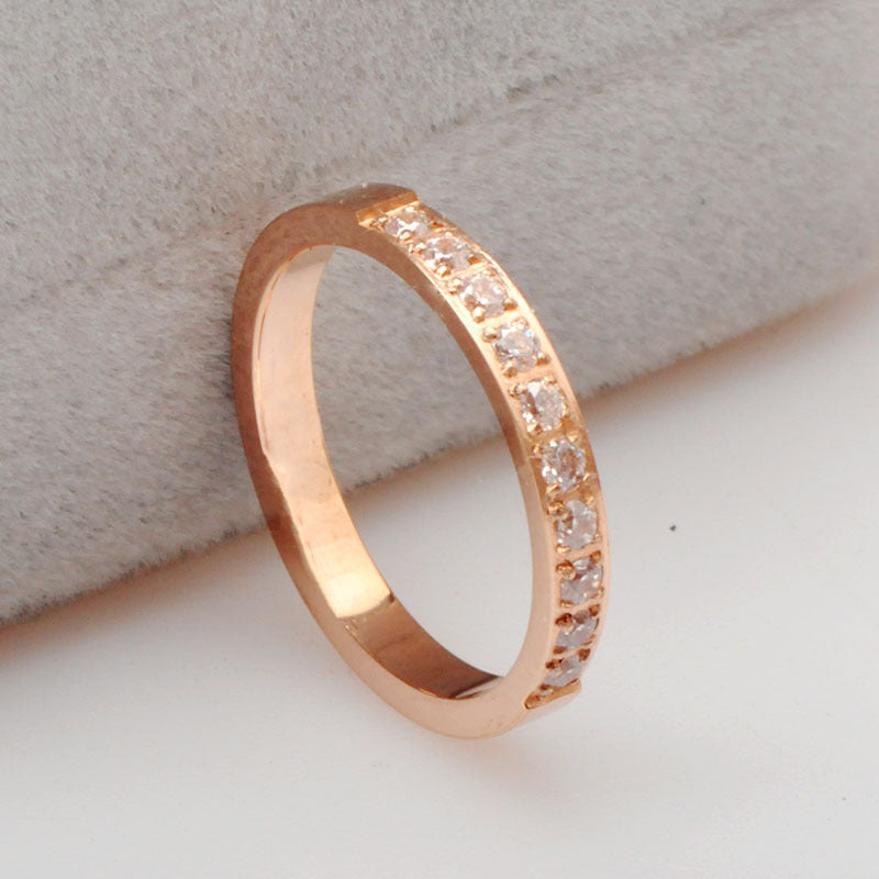 Womens Titanium Steel Ring Ten Stone Micro Diamond Rose Gold Elegant Fashion Jewelry For Everyday Wear Classic