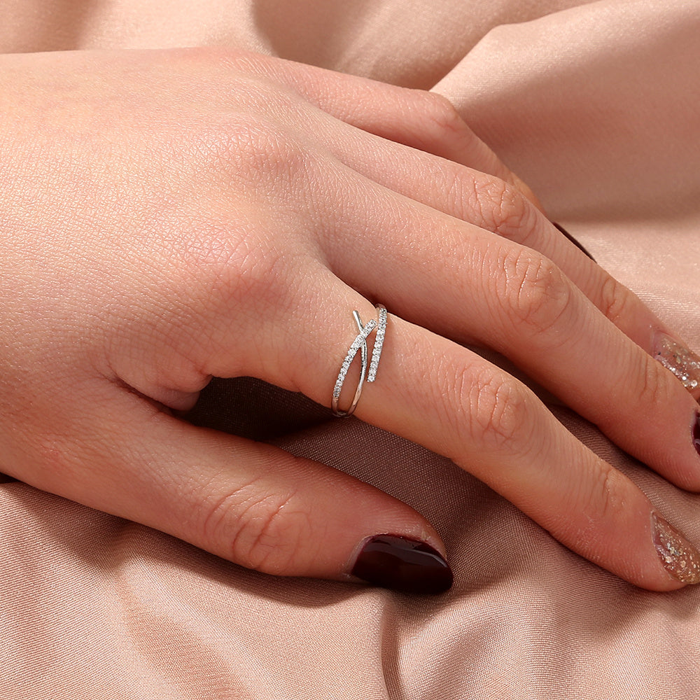 Adjustable Copper Zircon Cross Ring Platinum Plated Fashion Jewelry For Women And Girls European Style Open Ring Design