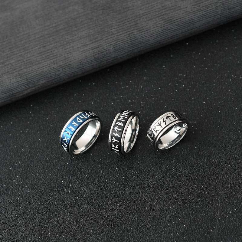 Three In One Rotating Ring With Viking Script Titanium Steel Nordic Jewelry Unisex Accessory For Everyday Wear