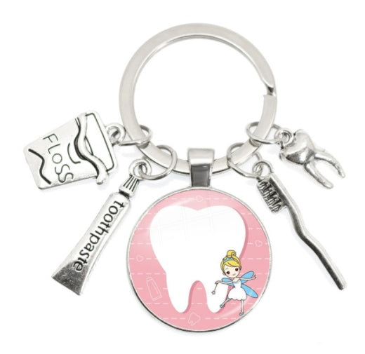 Round Toothbrush Keychain Alloy Metal Key Ring Unisex Pendant Gift for Keys Bags Backpacks and More Gift Ideas