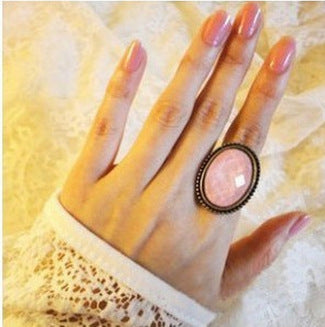 Women Alloy Ring Vintage Oval Cow Pattern Geometric European American Fashion Jewelry Unset Gemstone Ring Chic Lux