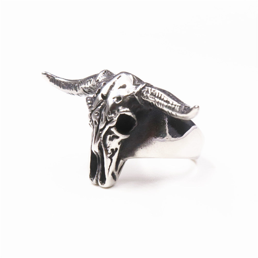 Personalized Stainless Steel Polished Vintage Aries Ram Ring With Horns Simple Stylish Silver Aries Ram Ring With Horns