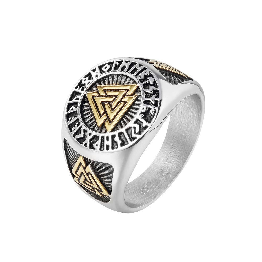 Mens Ring Stainless Steel Band Golden Ring With Triangle Fashion Jewelry Band Ring Mens Jewelry Gift Idea For Men