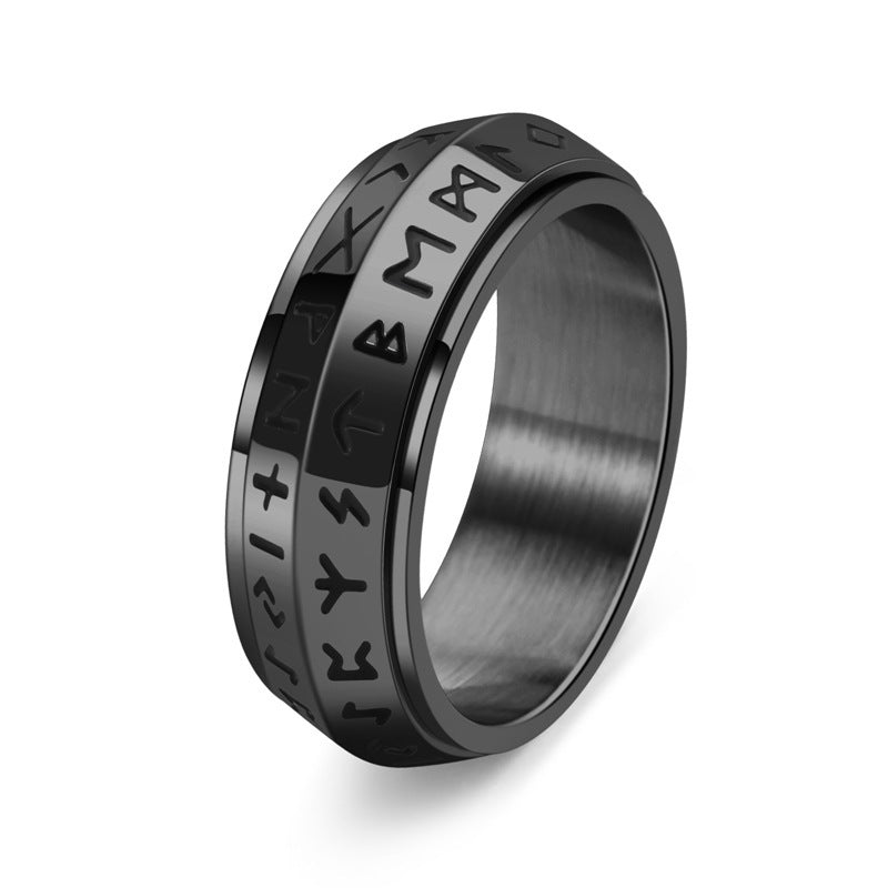 Mens Titanium Steel Rotatable Rune Ring With Viking Style Inlays For Men Geometry Silver Gold Black Durable Craft