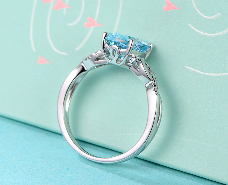 Womens Aquamarine Ring Geometric Design Diamond Cut White Gold Plated Sterling Silver Inlaid Jewelry Gift Design