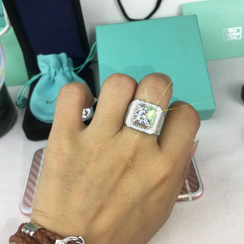 Men's Domineering Diamond Ring Full Diamond Micro Inlay Fashion Ring European and American Ring New Men's Ring Picture Color Jewelry Plating Ring