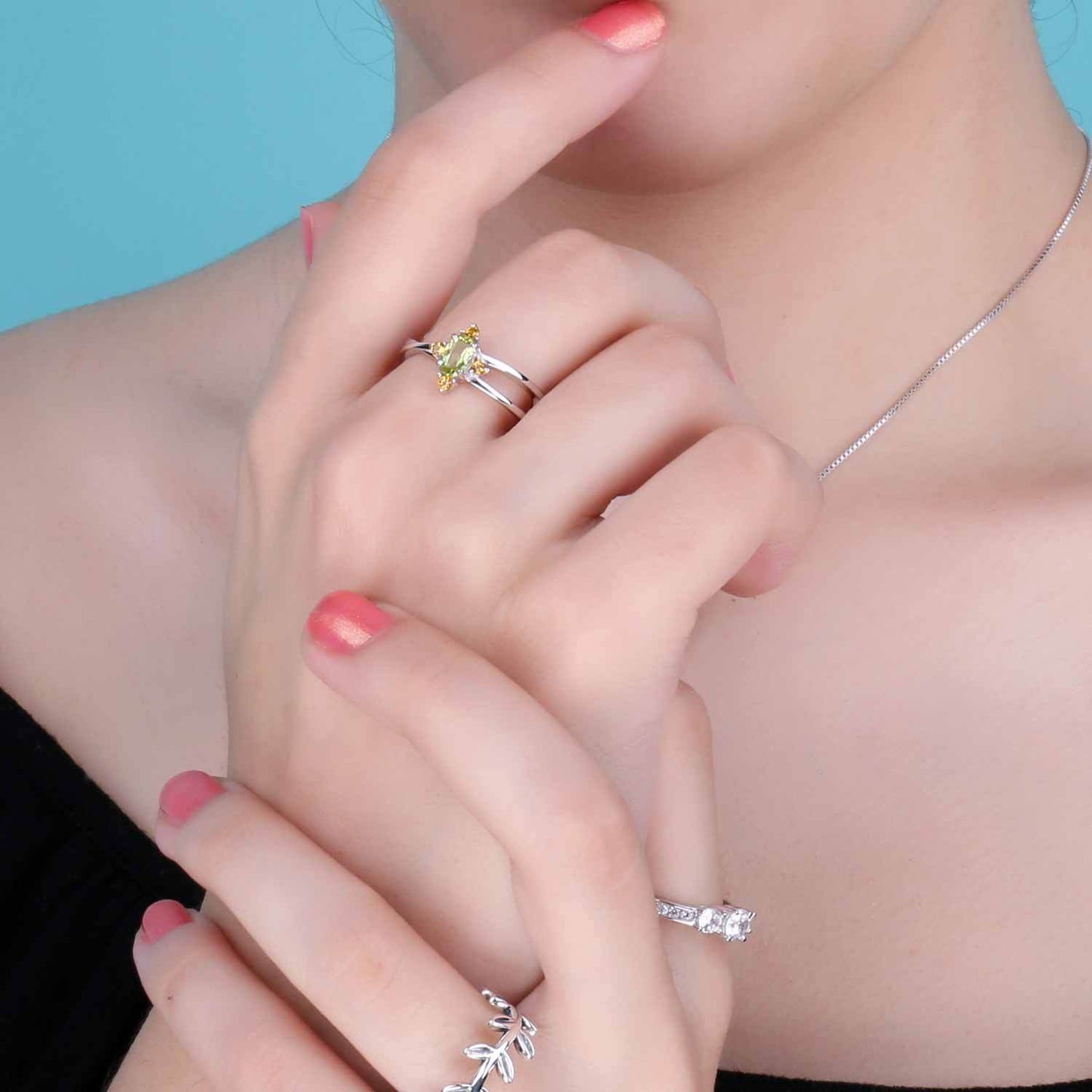 Simple And Delicate Leaf Shaped Copper Ring Inlay Zircon Inlaid Gems Unisex Natural Style Jewelry Sizes 6 7 8 9