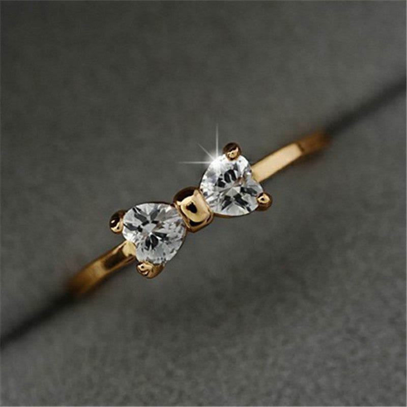 Bow Ring With Austrian And Cubic Zirconia Electroplated Copper Ring Simple Design Individually Packed Festivals