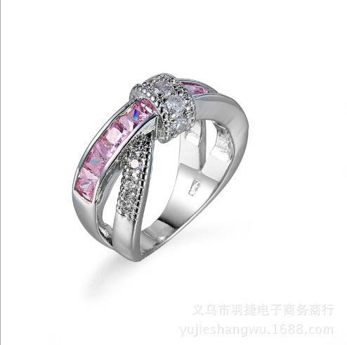 Womens Cross Ring Zircon Inlaid Copper Jewelry Electroplated White Gold Plated Fashion Statement Gift For Her