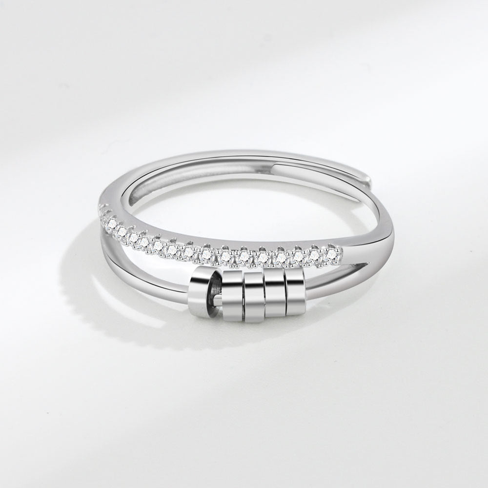 Spinning Zircon Round Ring With Rotatable Geometry Design