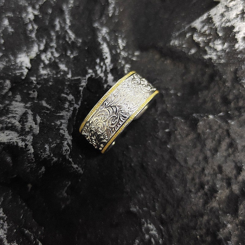 Women's Gold Silver Tang Grass Pattern Copper Ring Adjustable Opening Jewelry for Women Everyday Wear Stunning