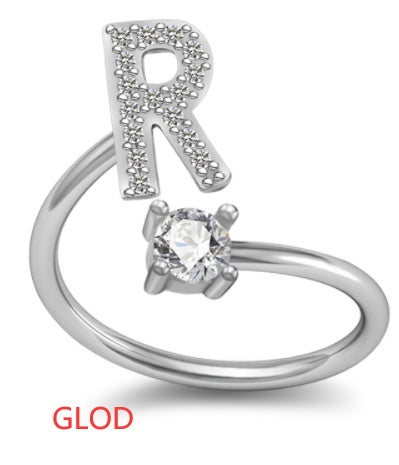 Womens Initial Rings Adjustable Copper Letter Ring With Sterling Silver Gem Inlay Fine European Jewelry A to Z