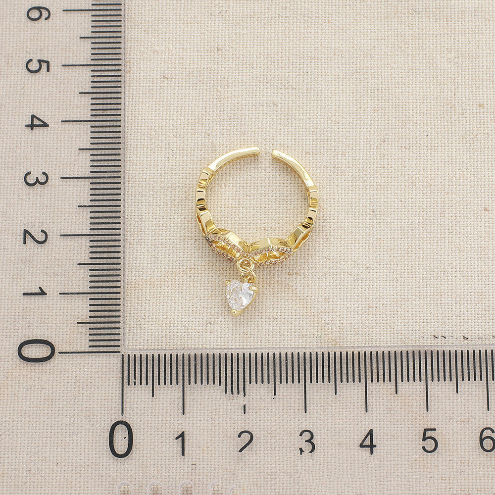 Womens Copper Ring Geometric Love Heart Zircon Electroplated Korean Style Jewelry Gift For Festivals And Gifting