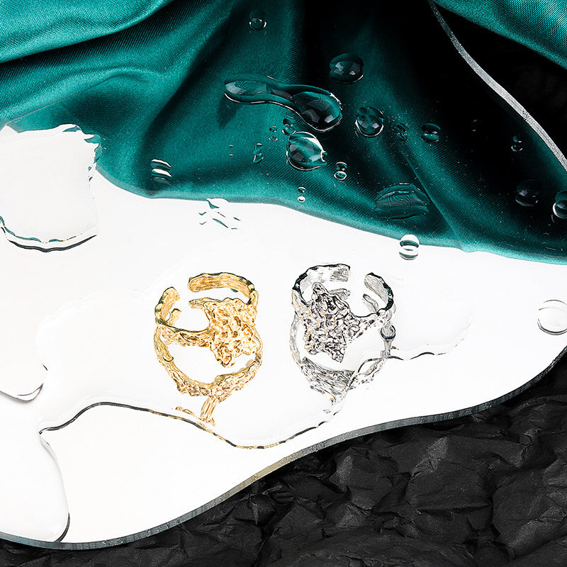 Womens Adjustable Ring Hammered Textured Geometrical Statement Ring Exaggerated Bump Copper Electroplated Gold