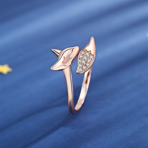 Rose Gold Fox Ring for Women Alloy Jewelry European Style Cute Fox Animal Ring Electroplated Elegant Jewelry for Women