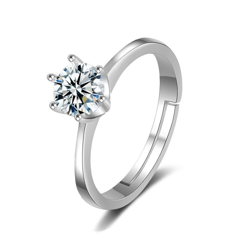 Geometric Zircon Ring Women Six Claw Copper Electroplated