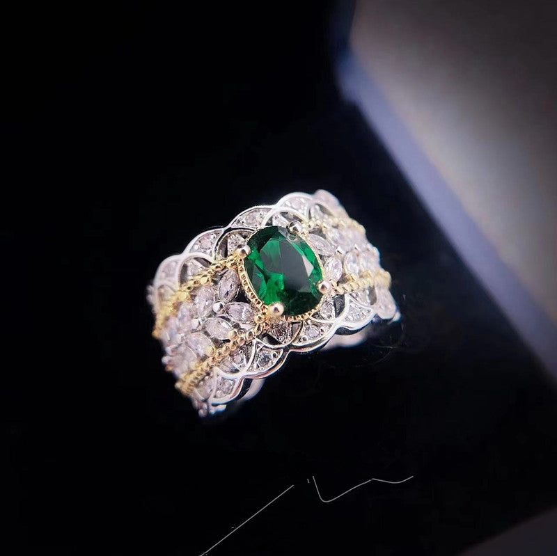 Silver Ring With Emerald And Zircon Open End Geometric Hollow Design For Her Affordable Luxury Jewelry Everyday