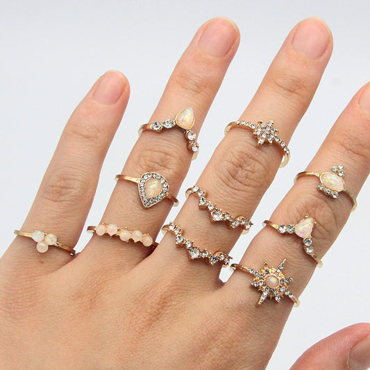Women Ring Set 10 Piece Crown Star Geometric Alloy Jewelry