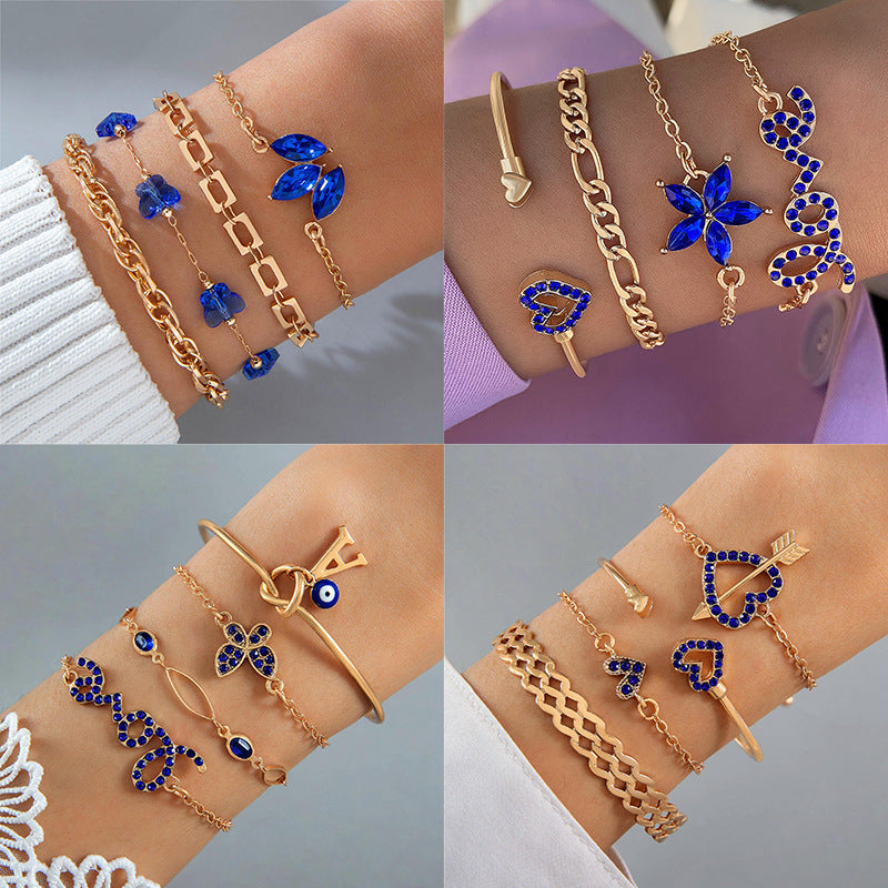 Butterfly Love Bracelet Set Four Piece Rhinestone Alloy
