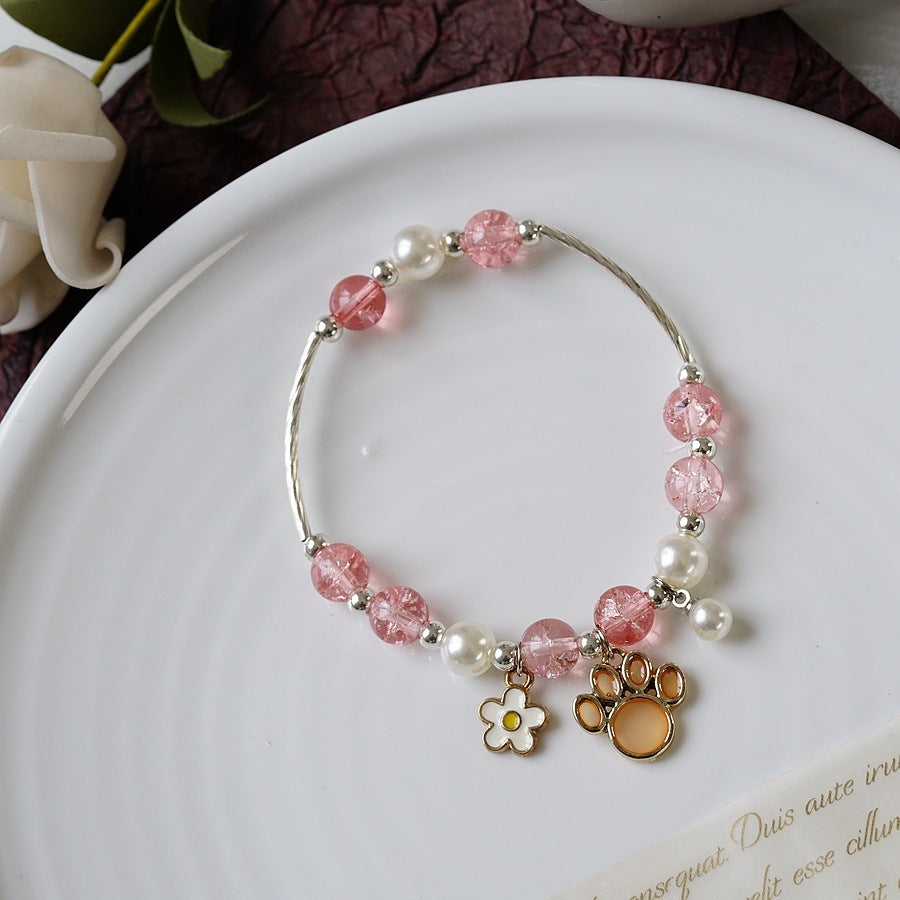 Womens Beaded Bracelet With Pearl Crystal And Alloy Animal Zodiac Charms Cartoon Adjustable Length Cute Charm