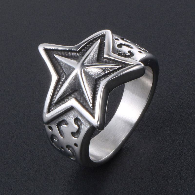 Unisex Titanium Steel Ring With Star Crown Design Retro Style Jewelry Band For Men And Women Handcrafted Jewelry