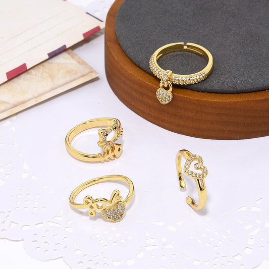 Womens Heart Shaped Copper Ring With Inlaid Zircon Geometric Electroplated Fashion Ring Daily Wear For Everyday Chic